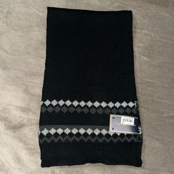 Club Room Men’s Black Silver Gray Fine Knit Scarf - Picture 1 of 5